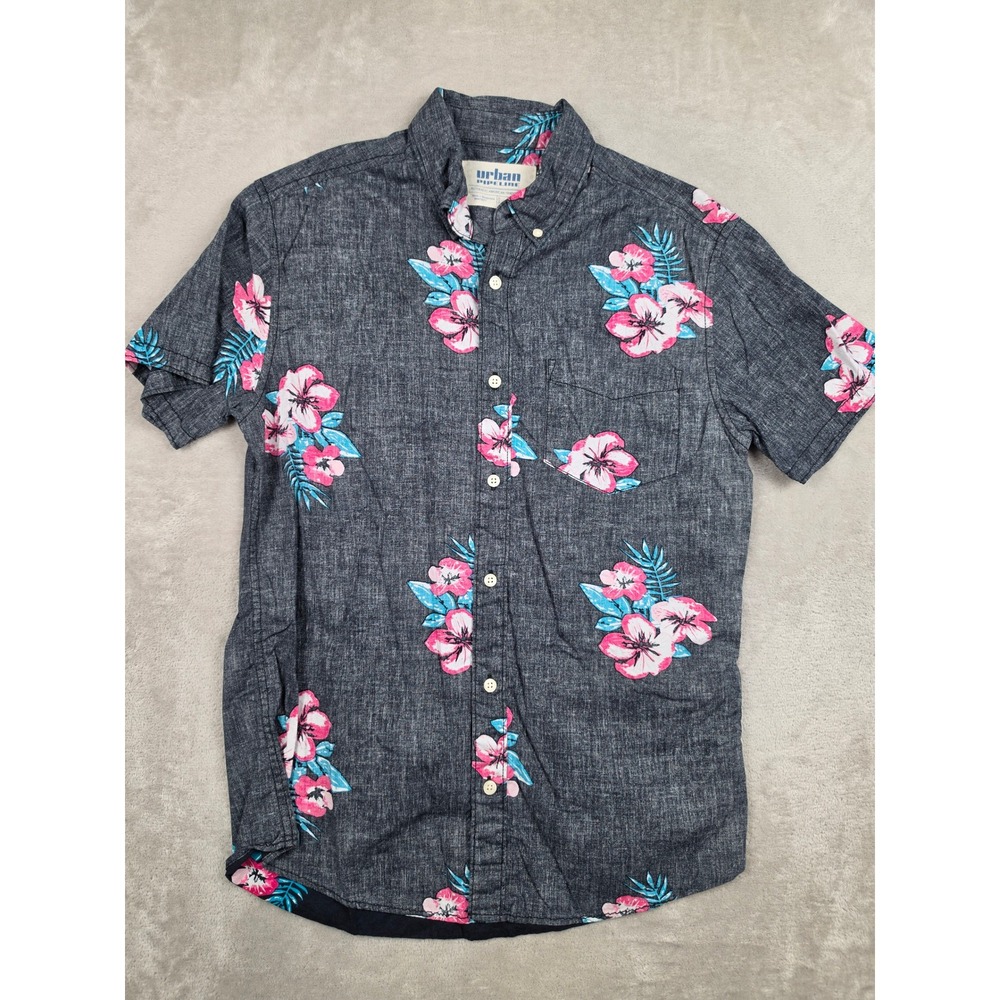 Urban Pipeline Button Down Shirt Mens Small Gray Floral Short Sleeve Cotton